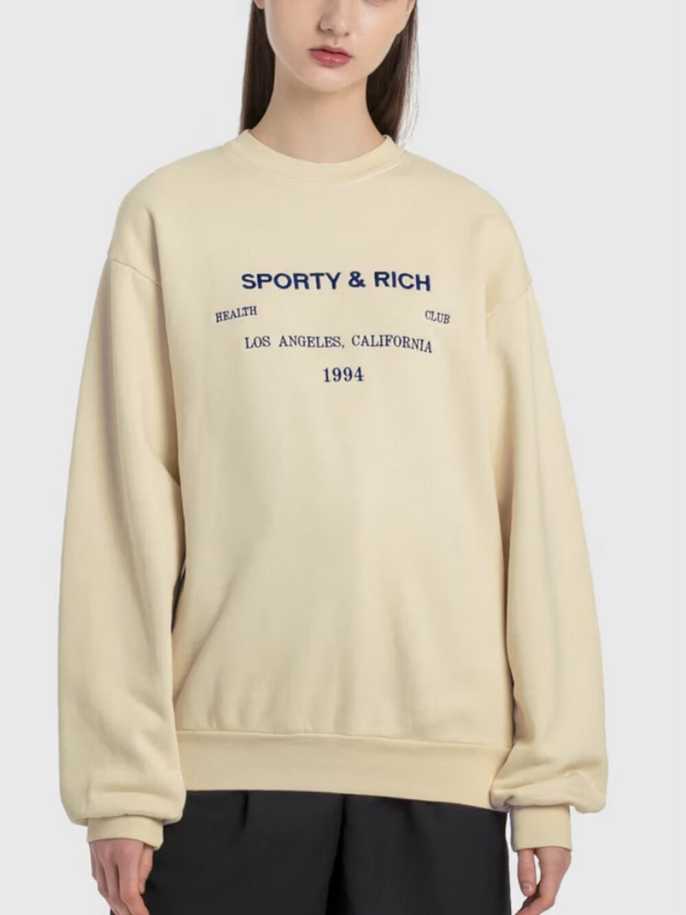 Sporty & Rich LA Health Club Embroidered Unisex Sweatshirt in Cream - Picture 4 of 12